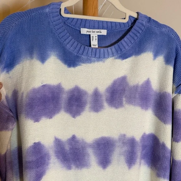 NWOT Peace Love World M Purple/White/Blue Tie-dye Striped Sweater Oversized Soft - Picture 3 of 6